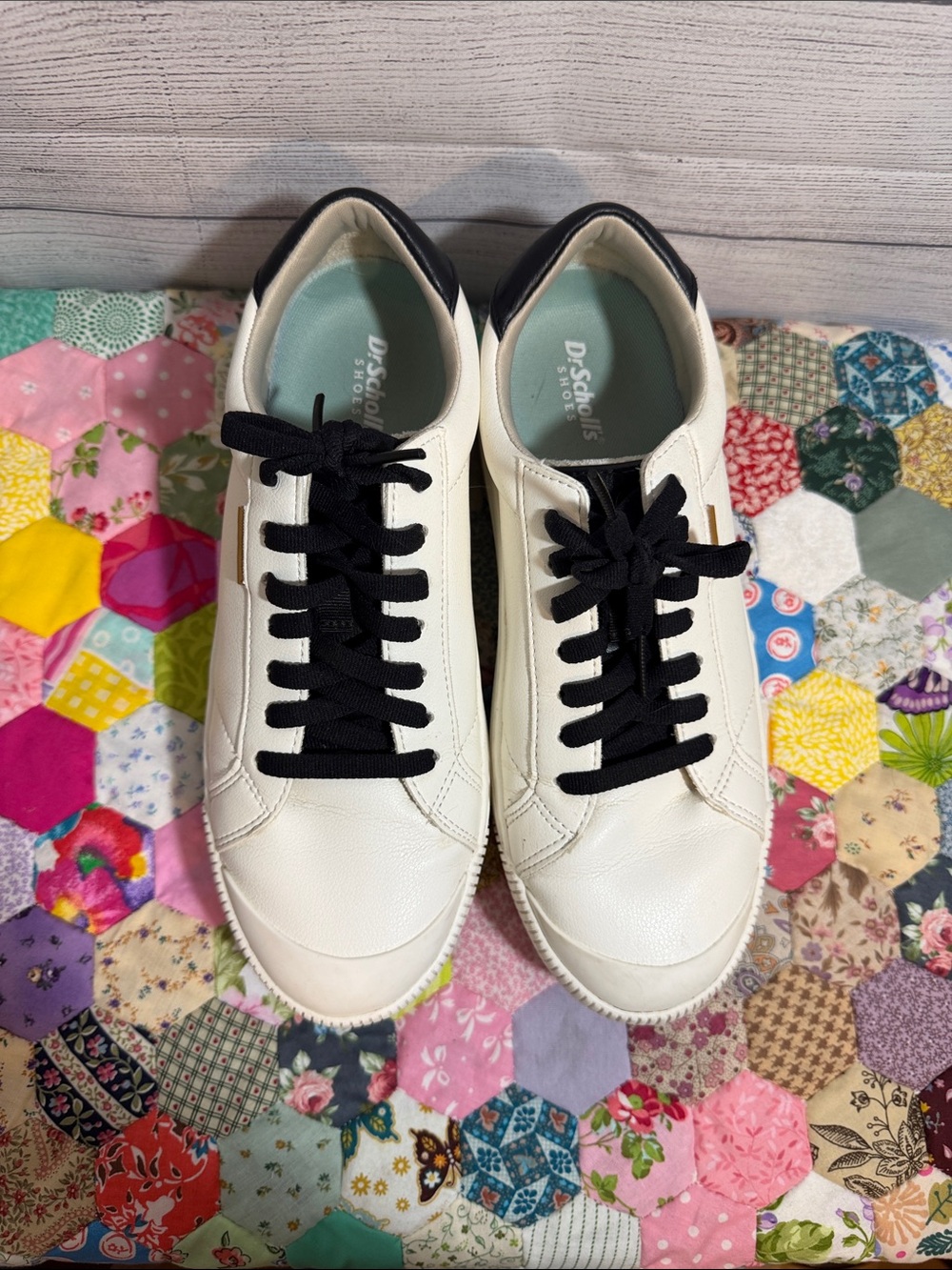 Dr. Scholl's White Leather Sneakers with Black Laces